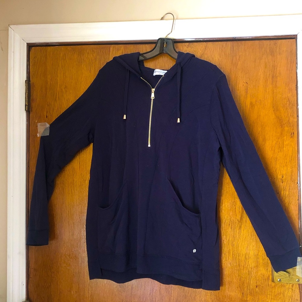 Point Zero Woman’s Pullover Hoodie Sweatshirt Navy Blue SZ Large Lightwgt NWOT